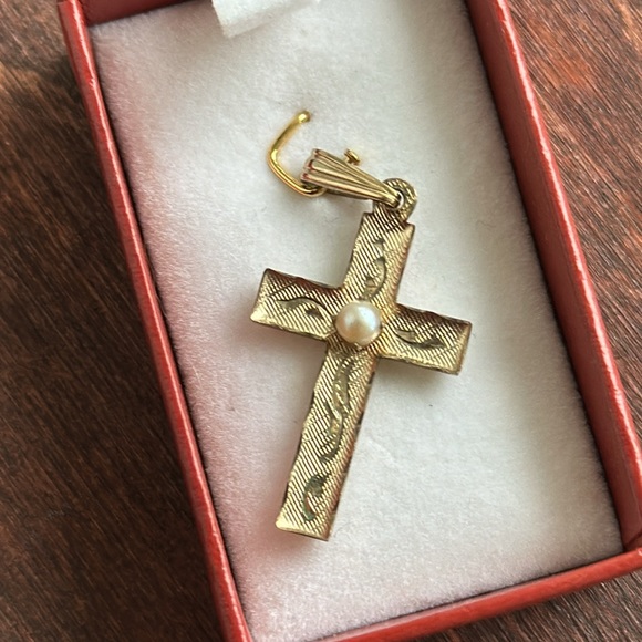 TAHITI Solid Gold Cross With Real Tahitian Pearl Pendant - Picture 5 of 8